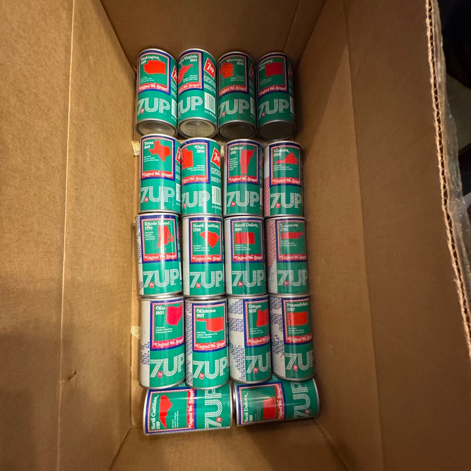 Vintage 7-Up United We Stand State Soda Can Collection 47 Can 1970s Bicentennial