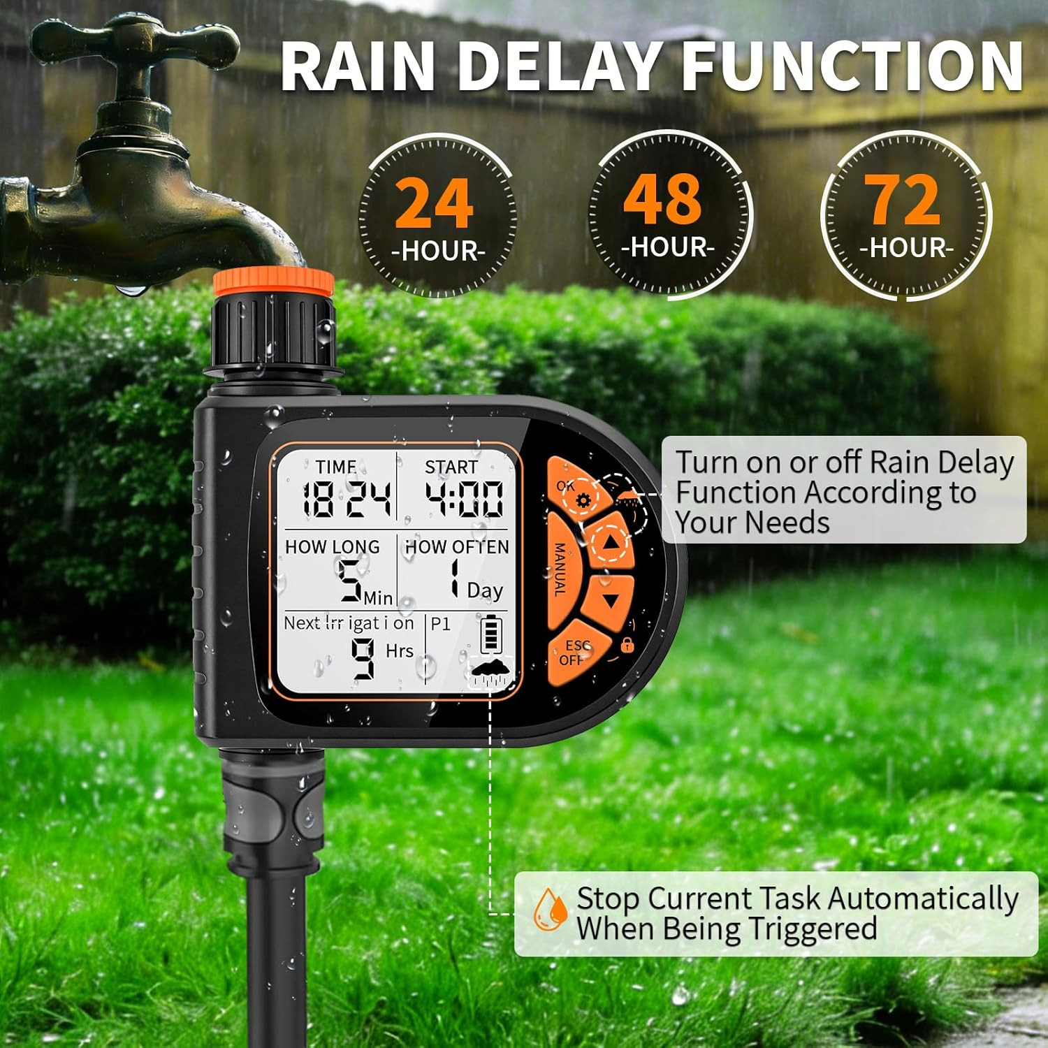 Sprinkler Timer for Garden Hose - Programmable Irrigation Timer with Rain Delay,