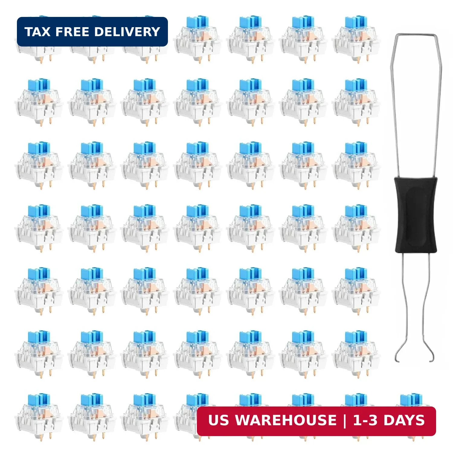 50 Pcs Keyboard Switches Replacement 3 PIN Blue Clicker w/ Puller Mechanical