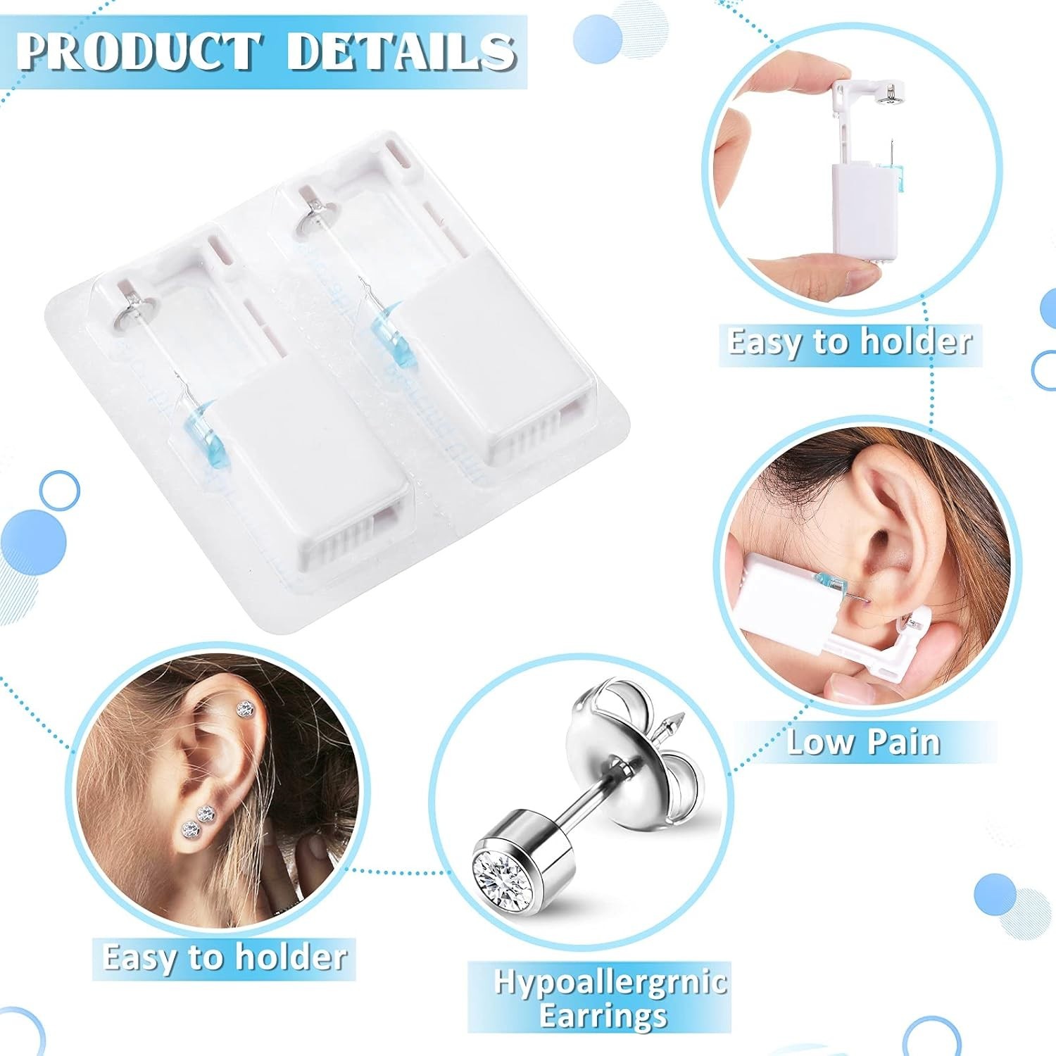 24 Pieces Self Ear Piercing Tool Disposable Kit Household Ear Piercing Tools ...