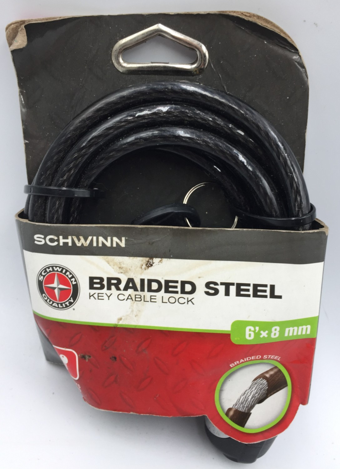 Schwinn Twisted Steel Cable Keyed Bike Lock  6' x 8mm, New In Package
