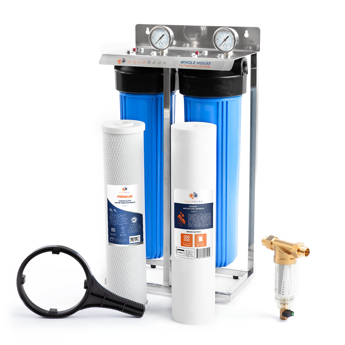 2-Stage 20" Whole House Filtration System by Aquaboon+Carbon+Sediment+Frame