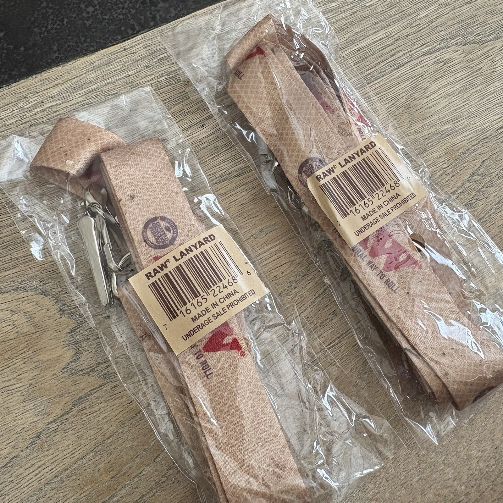 NEW (TWO) 2- Tan RAW Rolling papers brand LANYARD KEYCHAINS - "RAWSOME!"