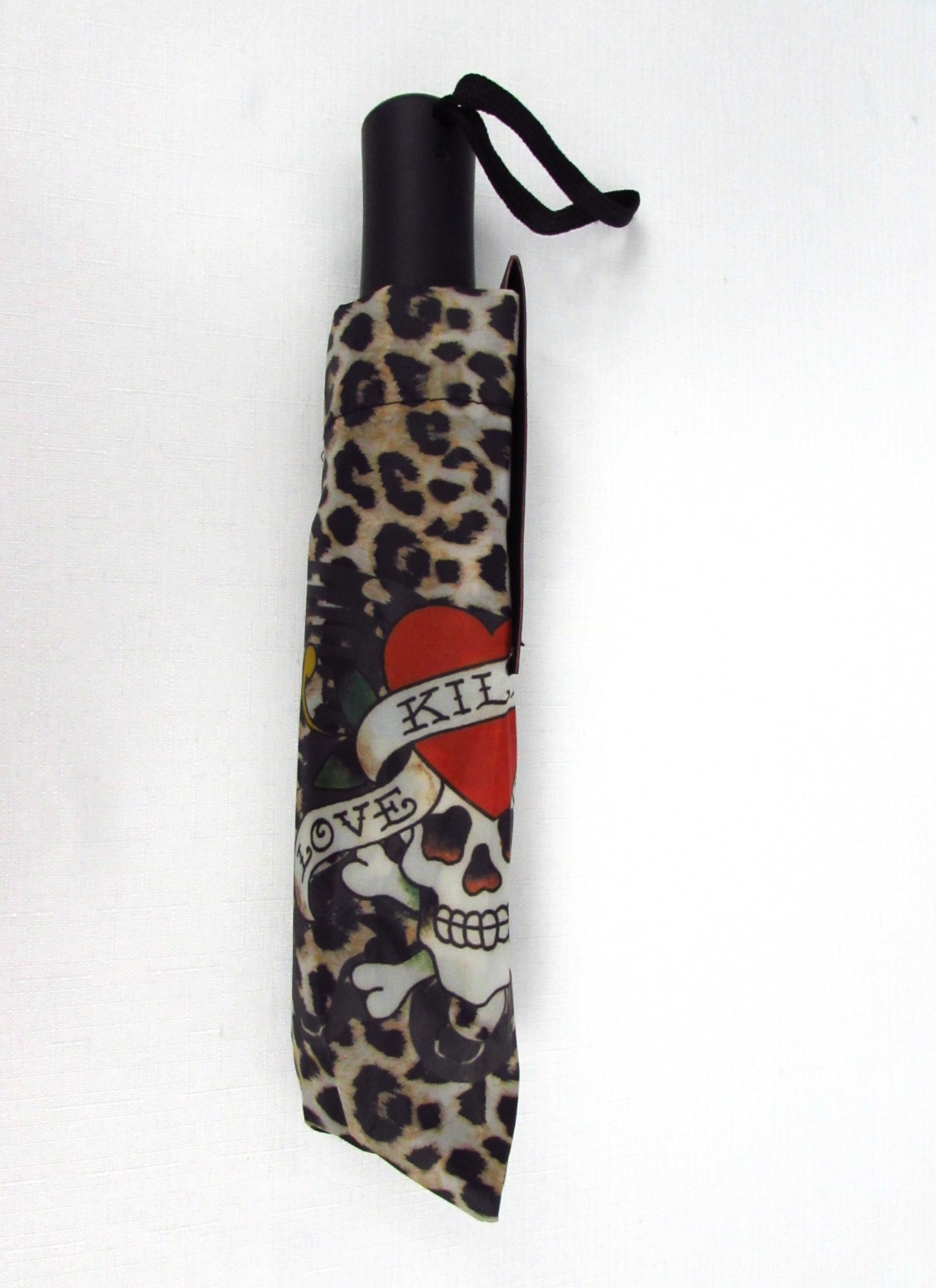 Ed Hardy Automatic Umbrella "Love Kills Slowly" Skull Tattoo NWT.