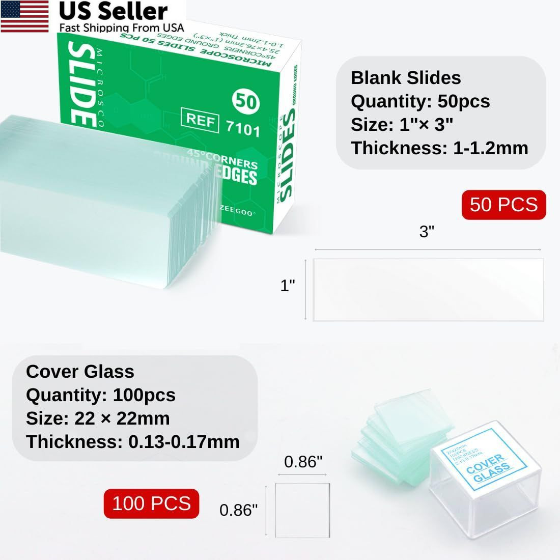 ZEEGOO Microscope Slides and Covers, 50 + 100 Coverslips