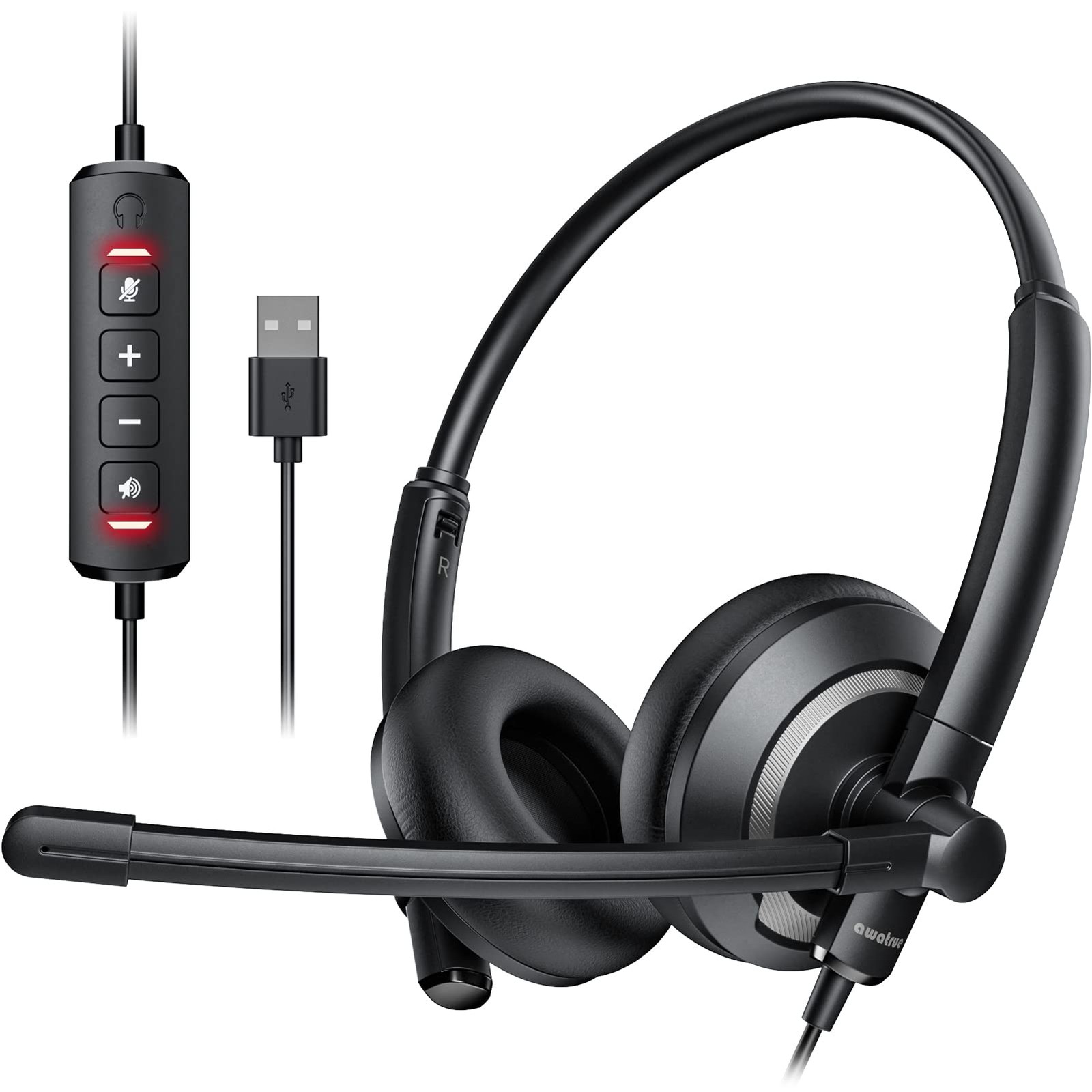Wired USB Headset Noise Cancelling Mic for PC Laptop Online Call Center