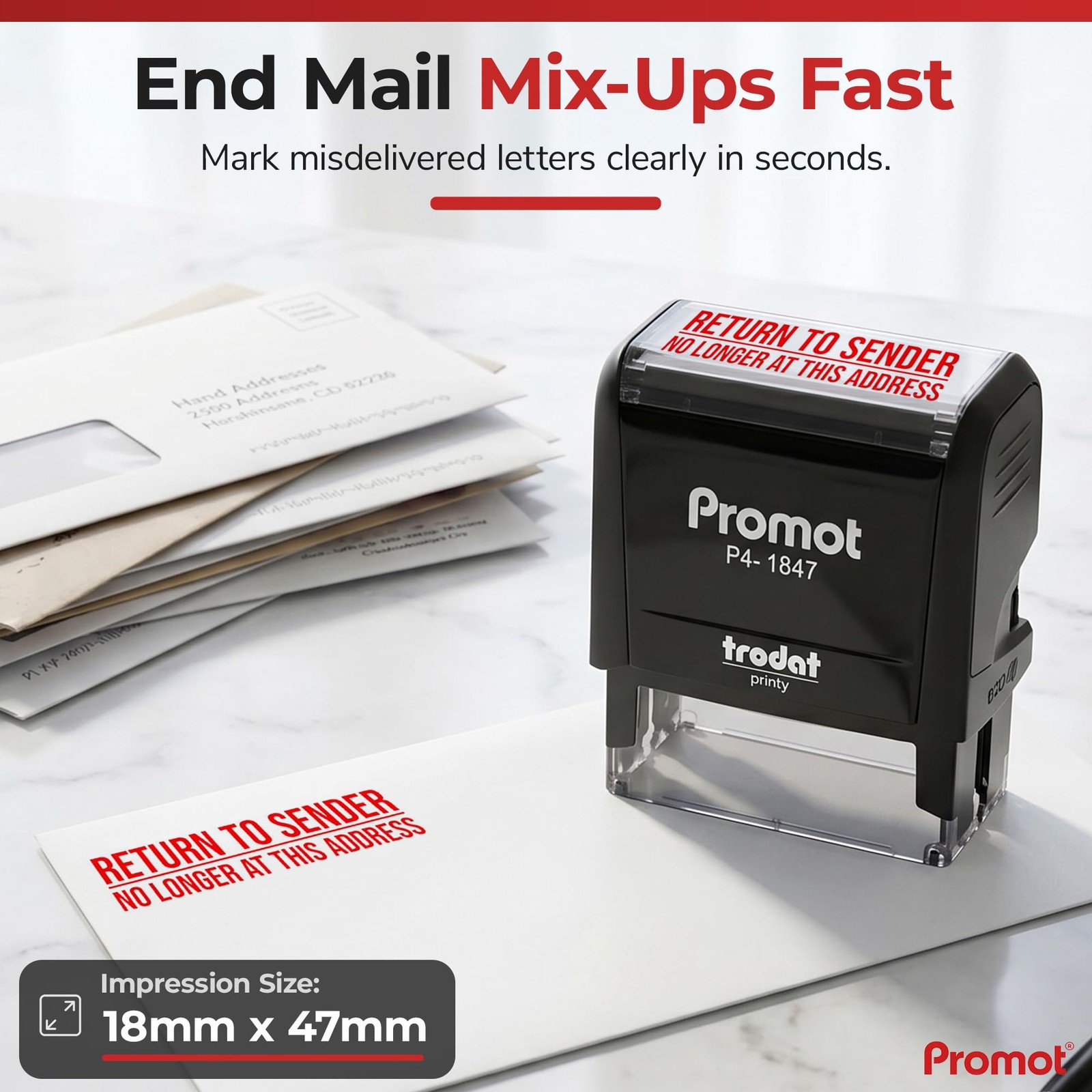 Return to Sender No Longer at This Address -Inking Stamp - Red Ink Envelope S...