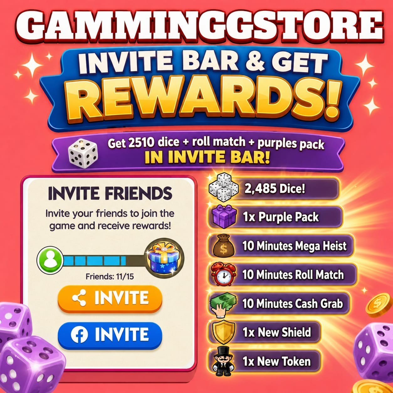 Mono_poly Go Invite Bar Dice Bost Get 2510 Dice With Rewards Read Description 💫