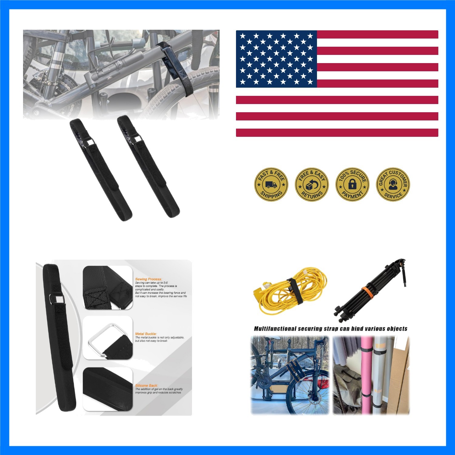 Bicycle Straps with Buckle for Car Bike Rack-Multi-Purpose Tighten Straps | N...