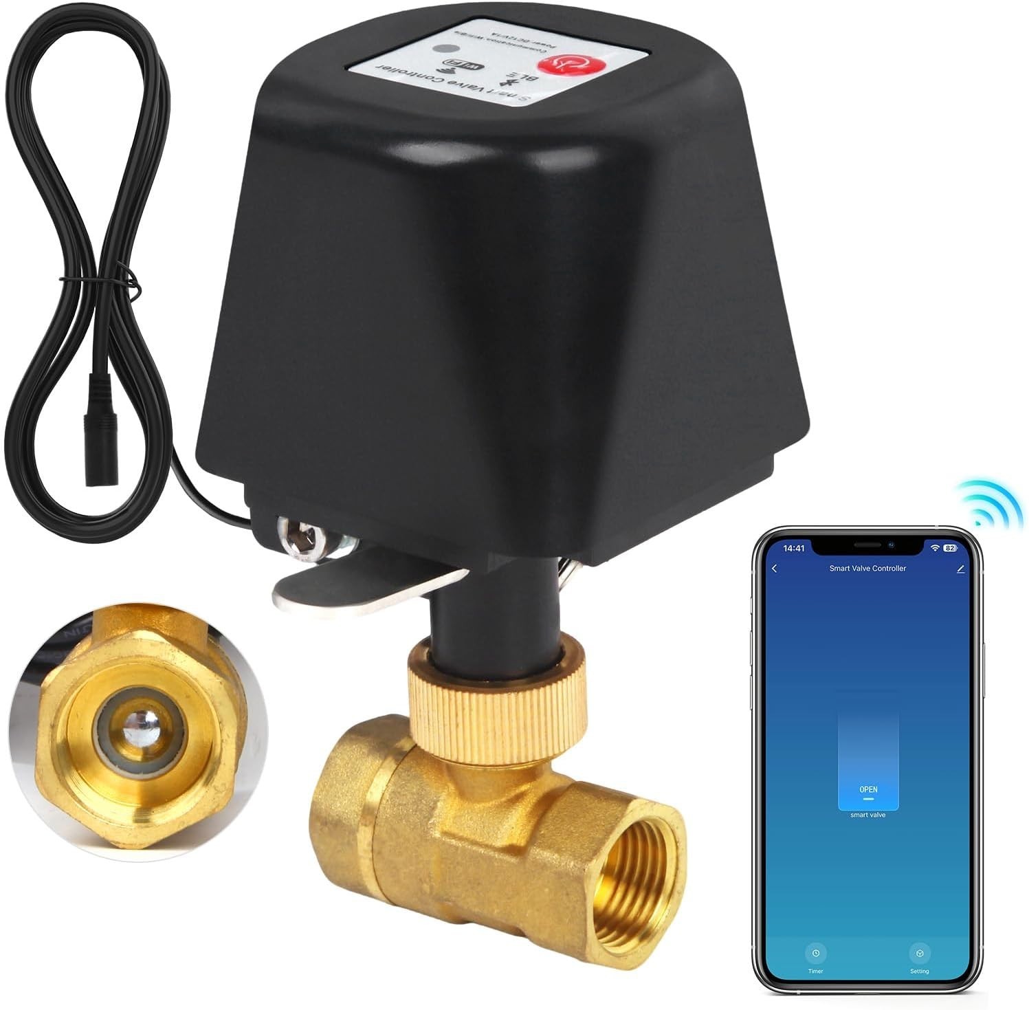 Smart 1/2" Wifi Shutoff Water Ball Valve, Smart App Control, 4 Timer Modes, Supp