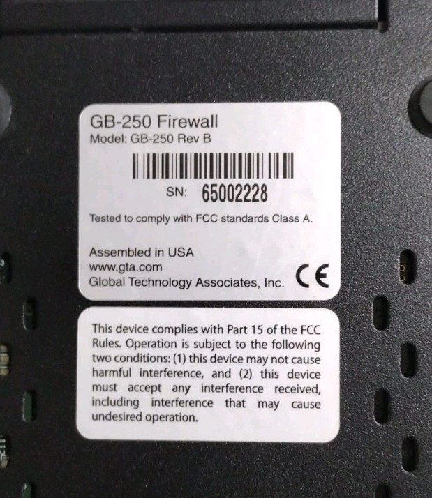 Global Technology Associates GB-250 Rev B Firewall