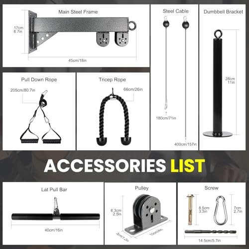 Pulley System for Home Gym, Wall Mount LAT Pull Down Machine Attachment with 3