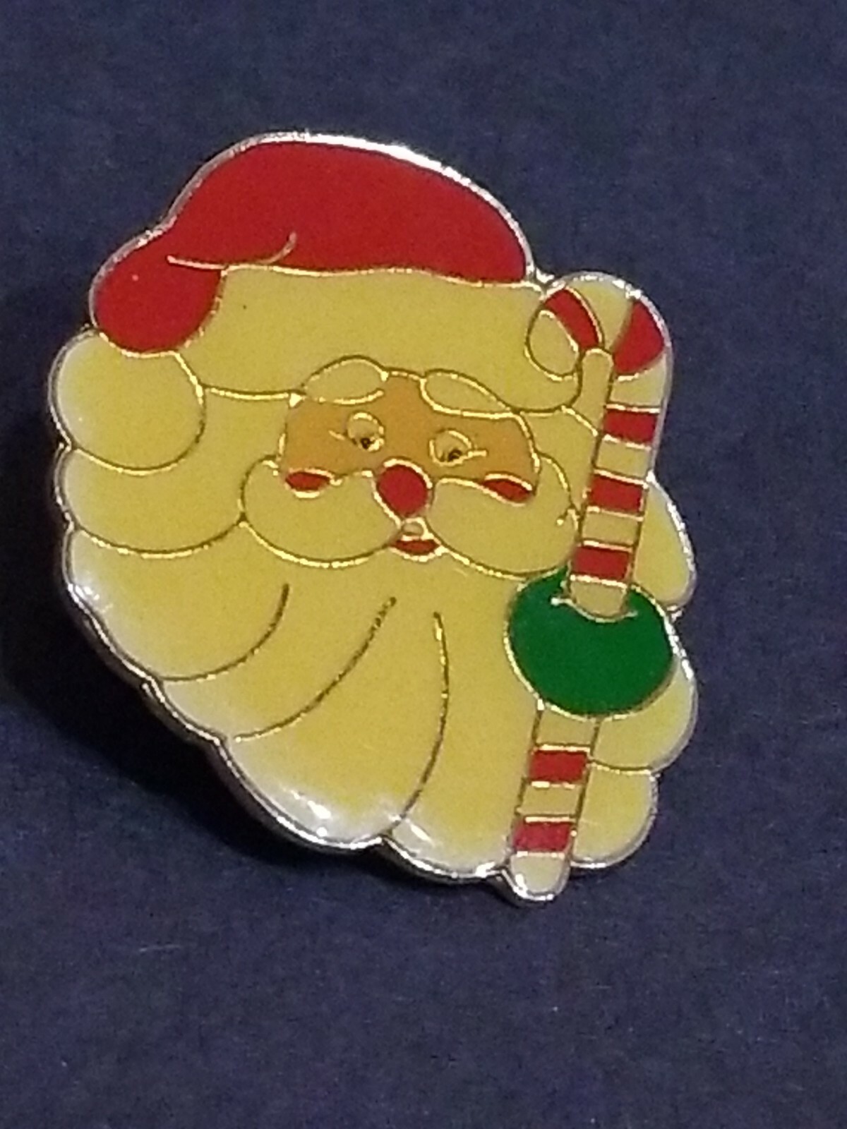 VINTAGE SANTA CANDY CANE  BROOCH PIN ENAMEL CHRISTMAS VERY CUTE EXCELLENT COND.