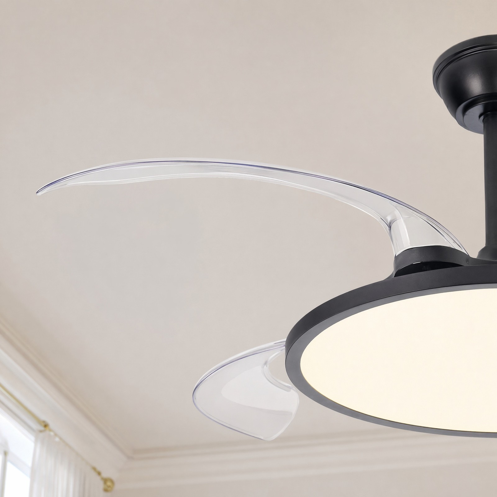42 inch Black Low Profile Retractable LED Ceiling Fan Remote Control with Light