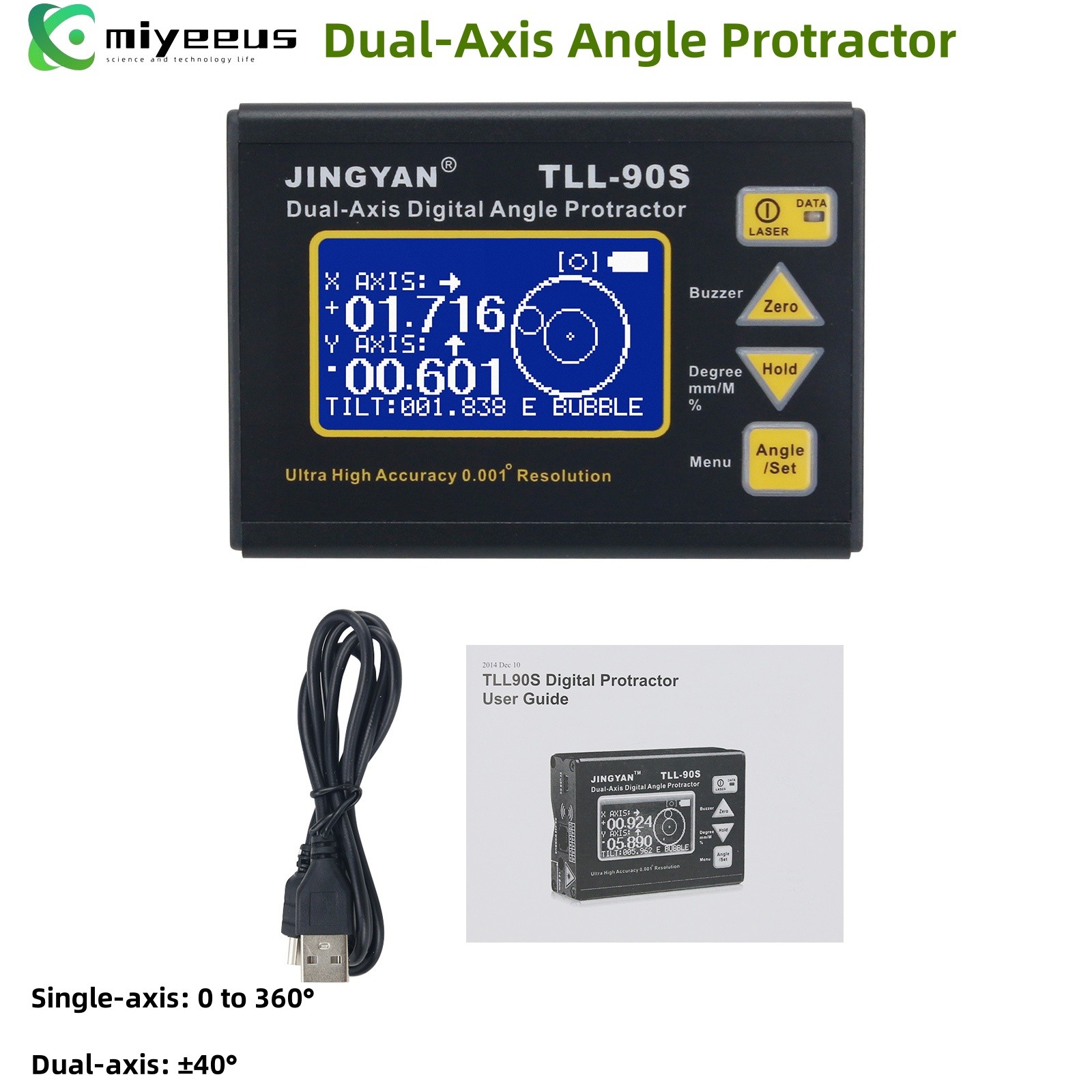 JINGYAN TTL-90S Dual-Axis Angle Protractor Angle Finder Magnetic Inclinometer