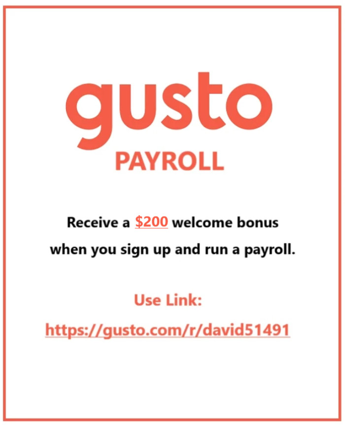 Gusto Payroll - $200 Referral Sign Up Welcome Bonus to New Users
