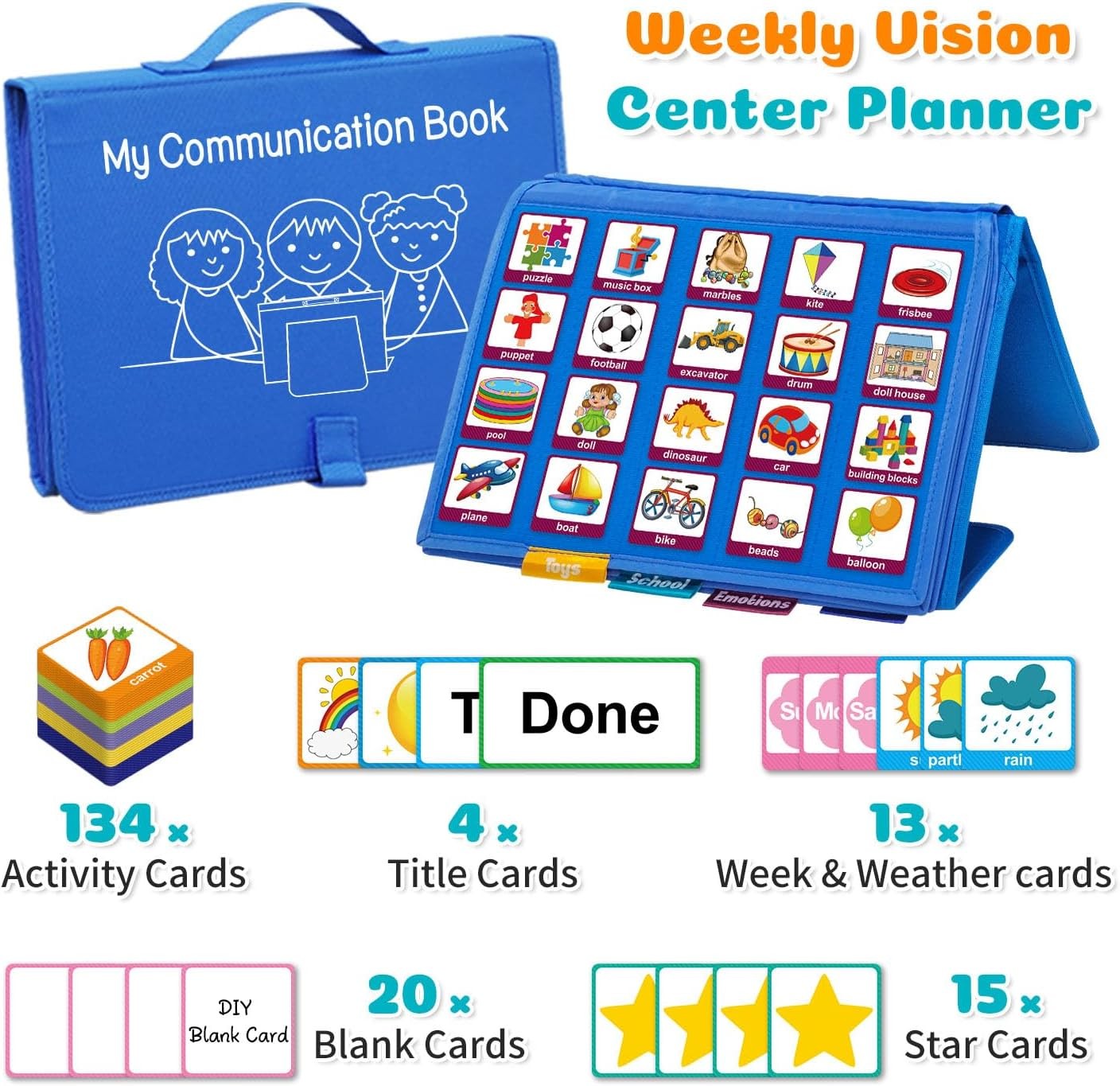 Pecs Communication Book, Visual Schedule for Kids with Autism, Nonverbal Blue
