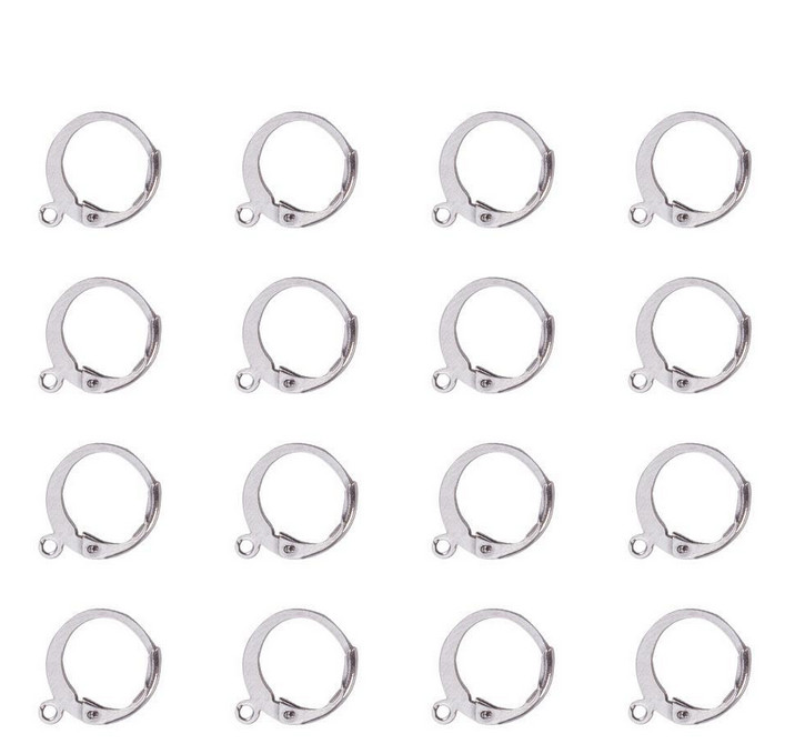 100pcs 304 Stainless Steel Leverback Earwire Round Hoop Earring Findings w/ Loop