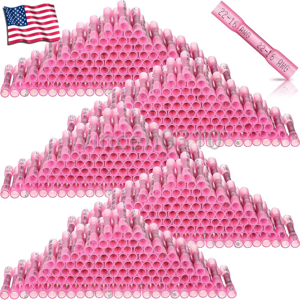 1000PCS Heat Shrink Waterproof Wire Connectors Red 22-16 AWG Butt Seal Terminals