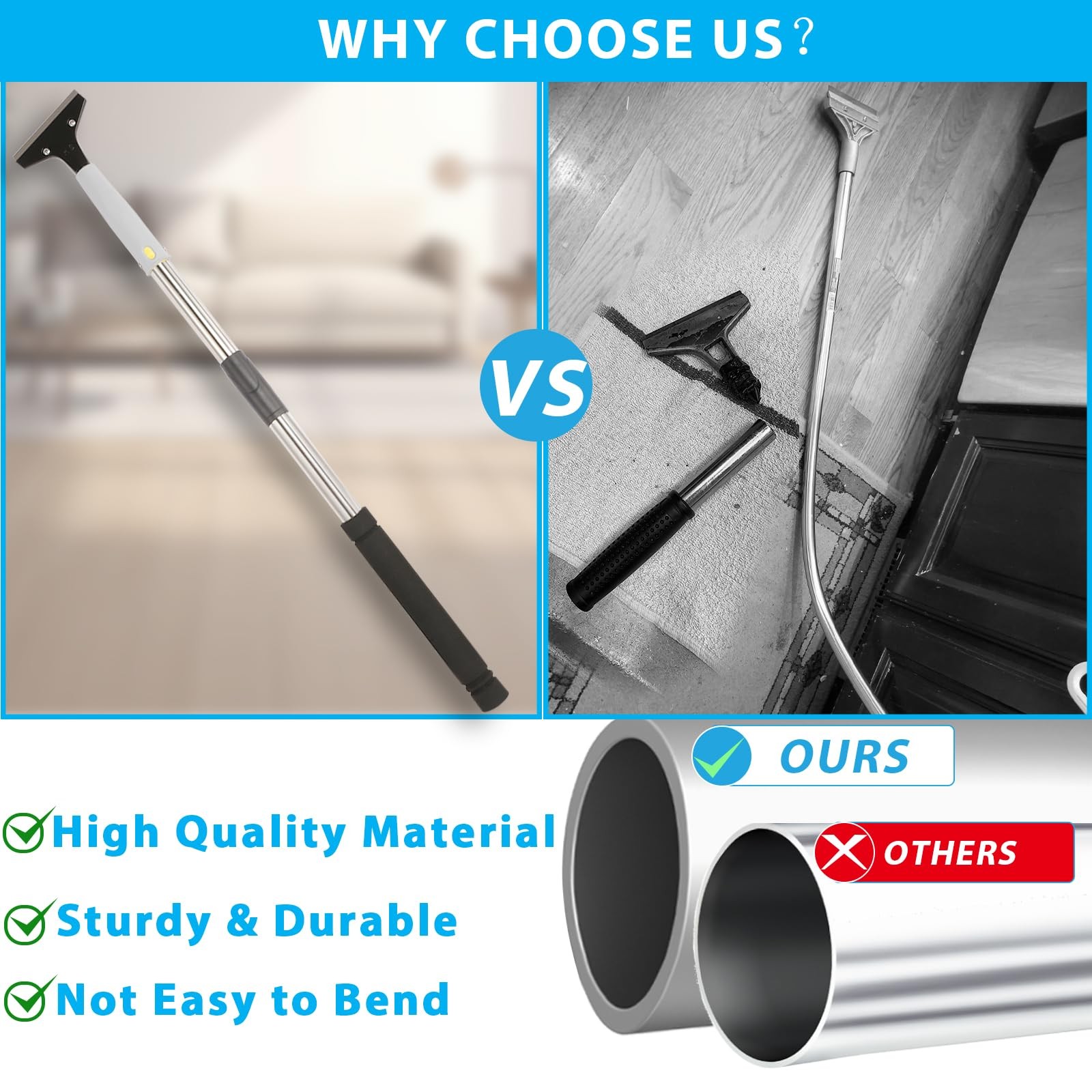 Greeily Floor Scraper, 31" to 61" Scraper Tool Long Handle with 4-inch Razor...