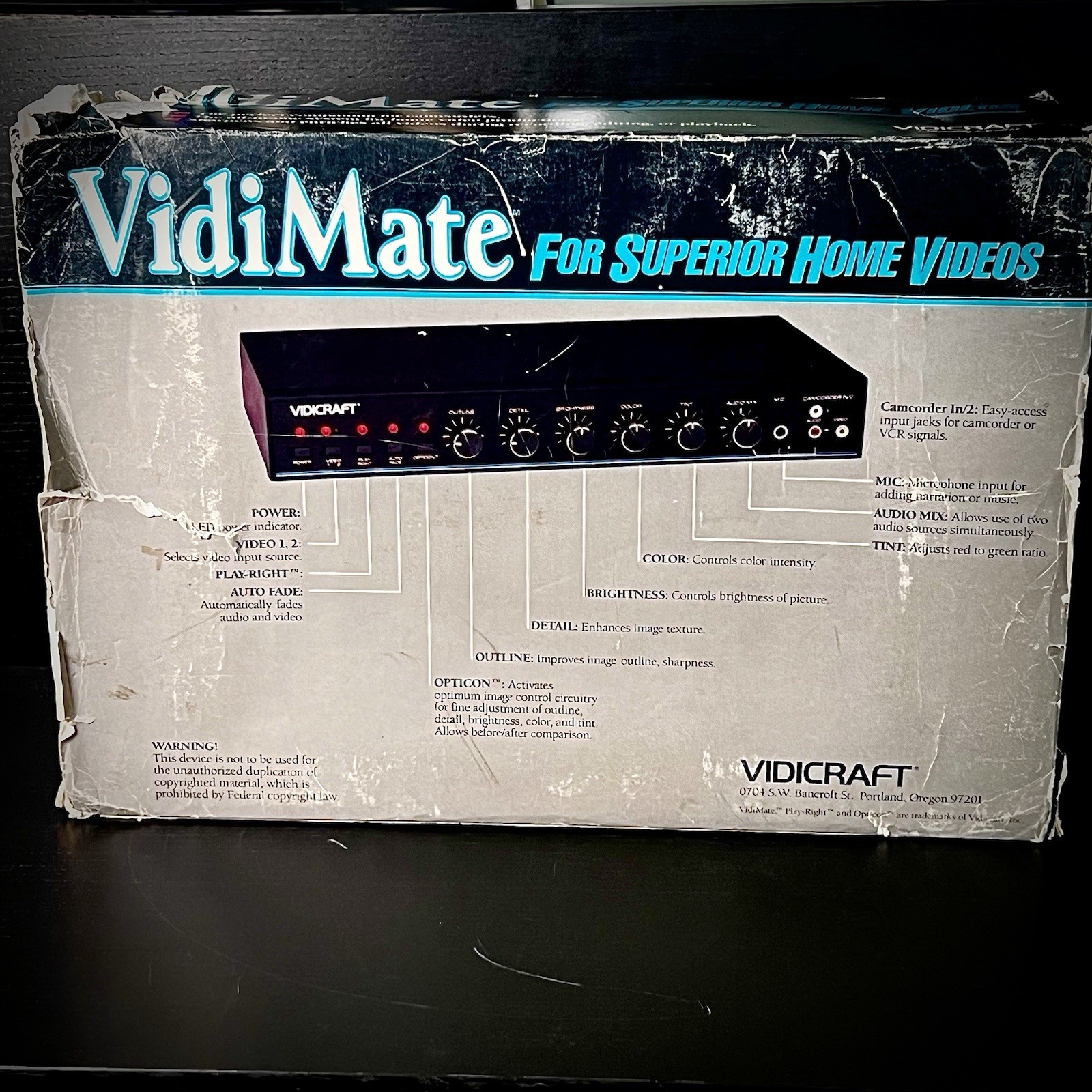 VIDICRAFT VidiMate Digital Stabilizer Opticon Processing July 1988 VDM-100