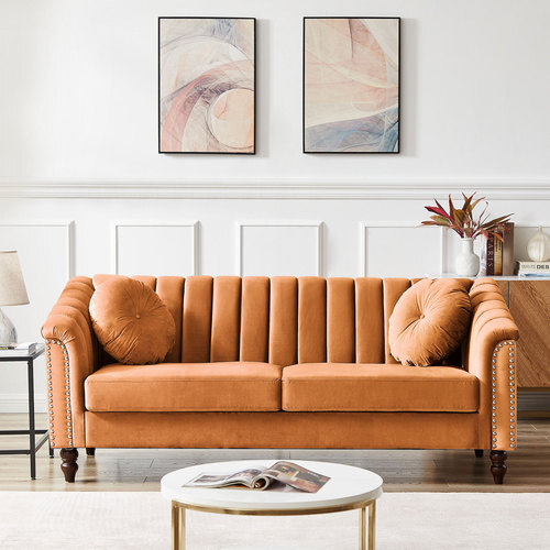 Upholstered 3 Seater Sofa Couch Oversized Loveseat w/ 2 Pillows for Living Room
