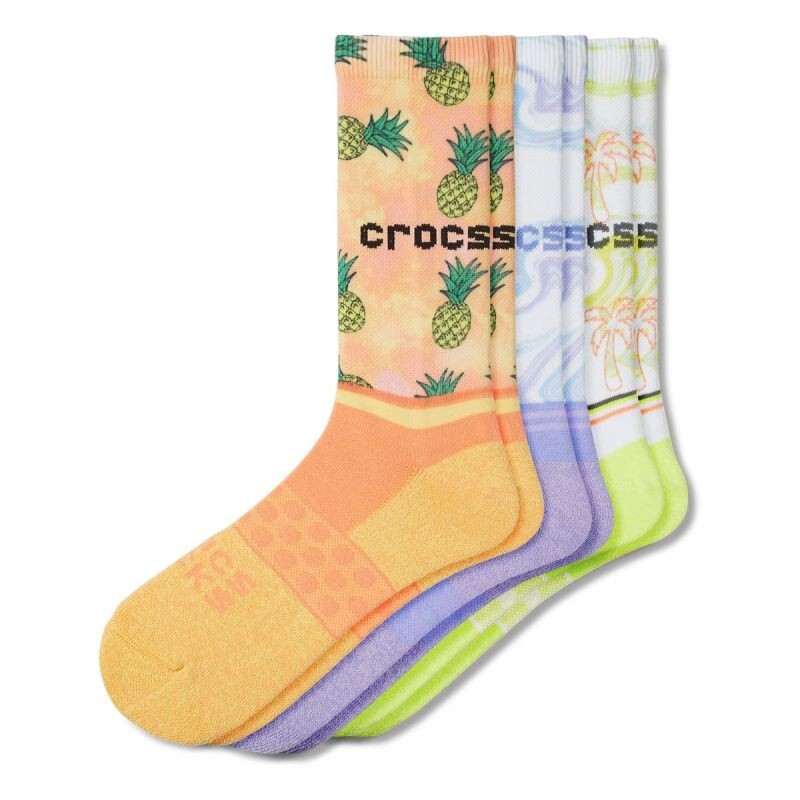 Crocs Crew Socks 3 Pack Adult Size Small Tropical Pineapple Graphic New