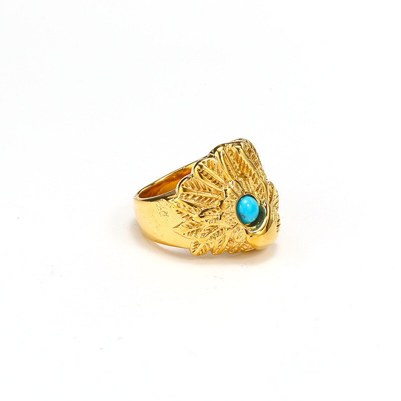 Men's Vintage Indian Tribal Blue Turquoise Eagle Ring Stainless Steel Size 7-13