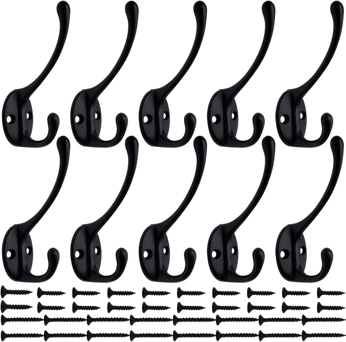 10 Pack Dual Coat Hooks Wall Mounted with 40 Screws Retro Double Hooks Utility B