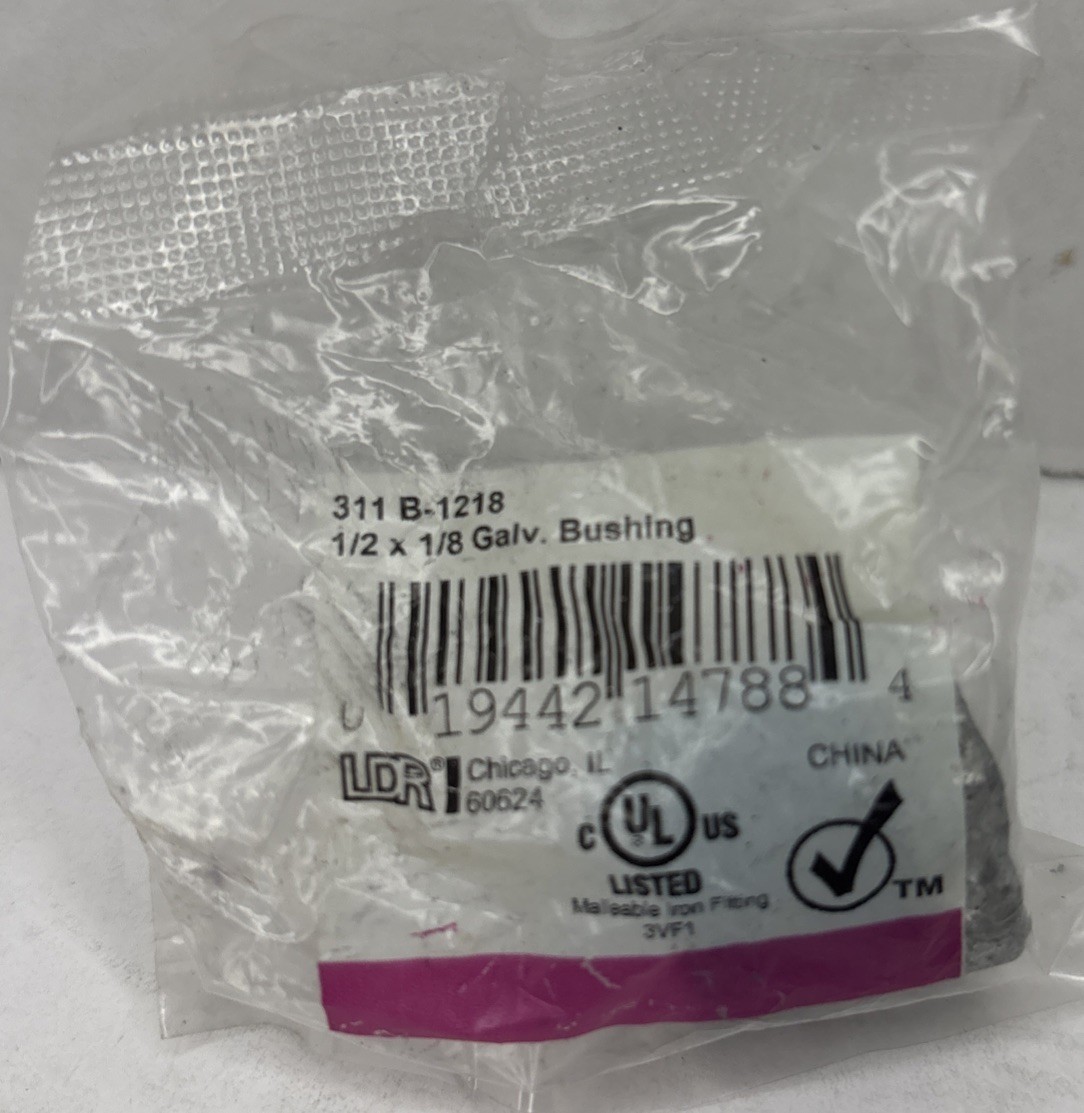 311 B-1218 1/2in x 1/8in—FPT Galvanized Malleable IronHexBushing—NEW—SHPS IN 24H