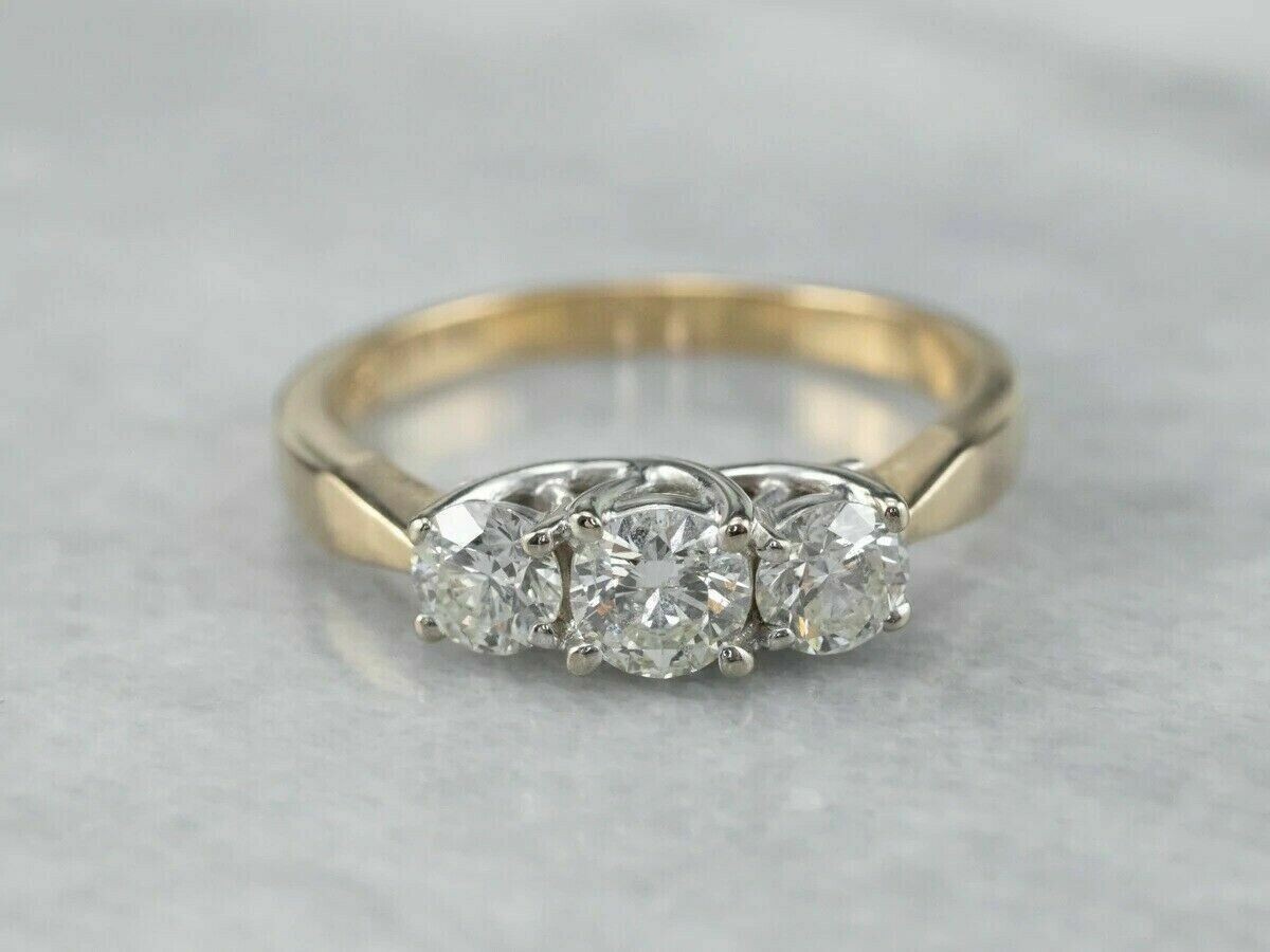 2Ct Round Cut Lab Created Three-Stone Engagement Ring 14k Yellow Gold Plated
