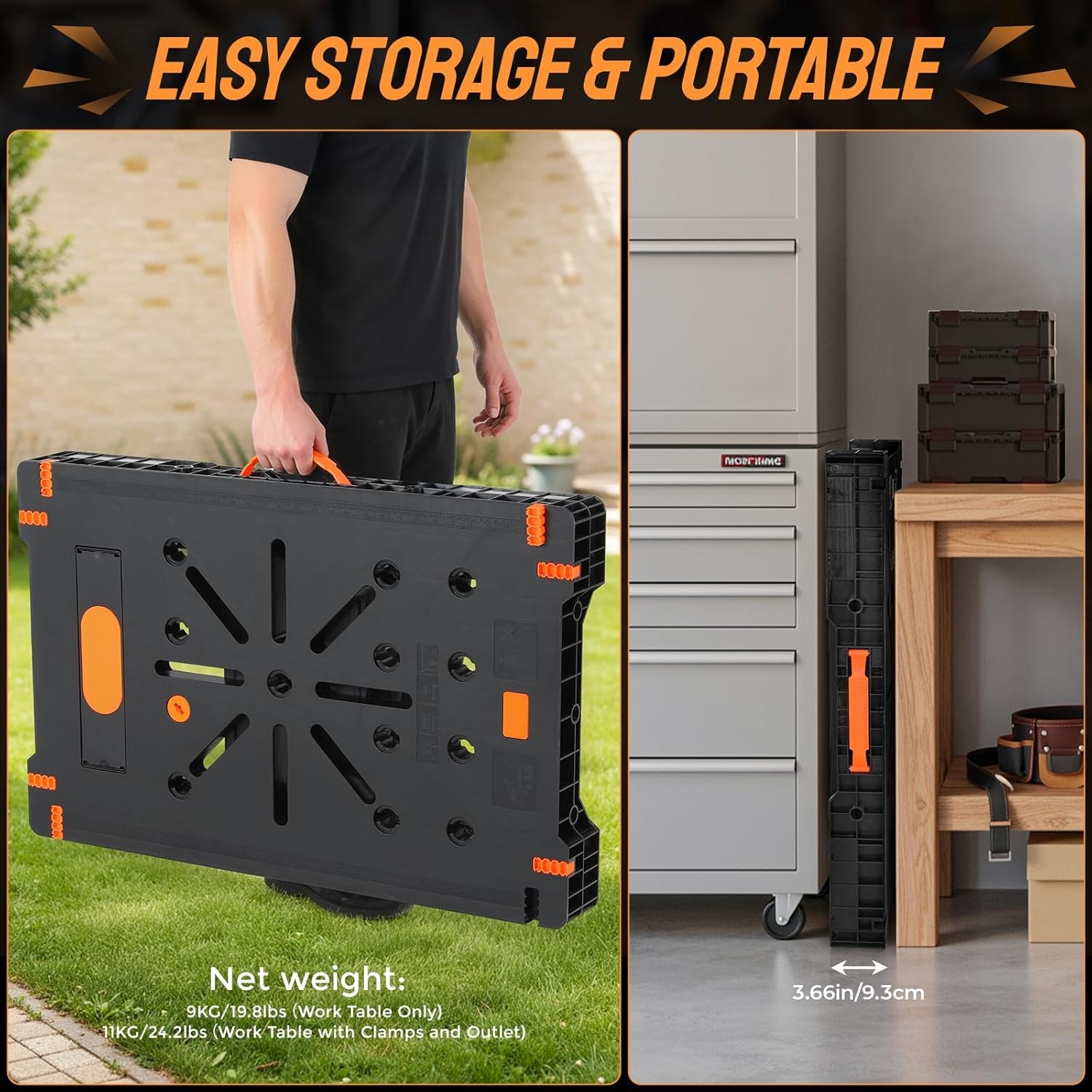 Folding Work Bench with Clamps & Power Strip Portable Work Table 34"W x 22"D