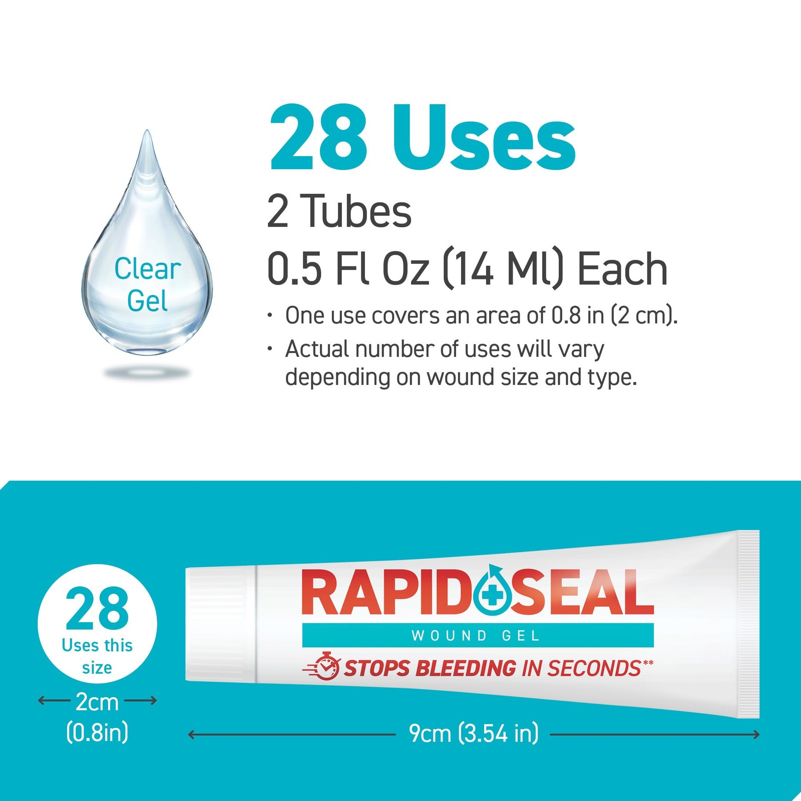 Hemostatic Gel 0.5oz 2 Pack Rapid-Seal Wound Tubes Stops Bleeding Seconds Ideal