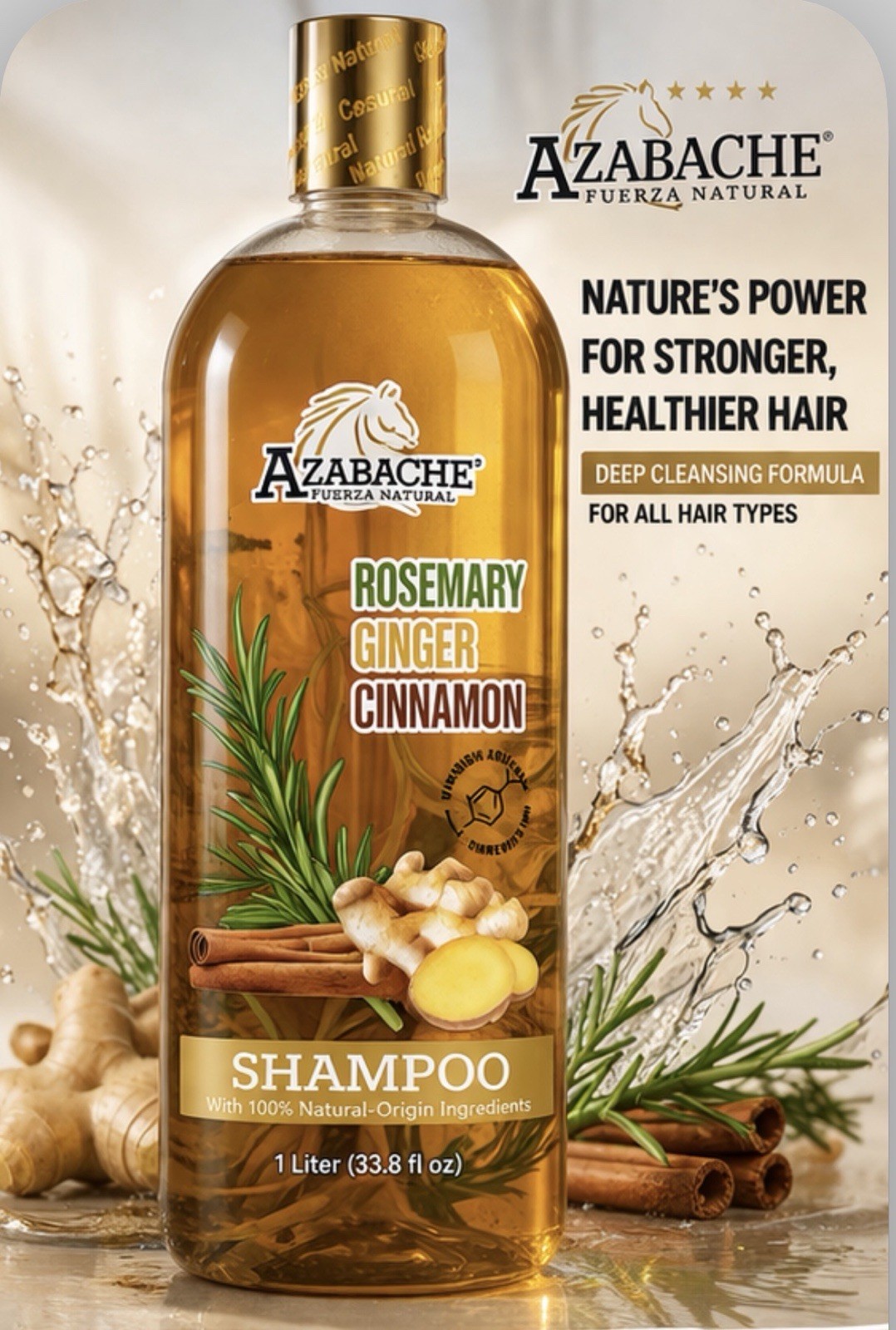 AZABACHE Shampoo, Cinnamon, Ginger, Rosemary 1L