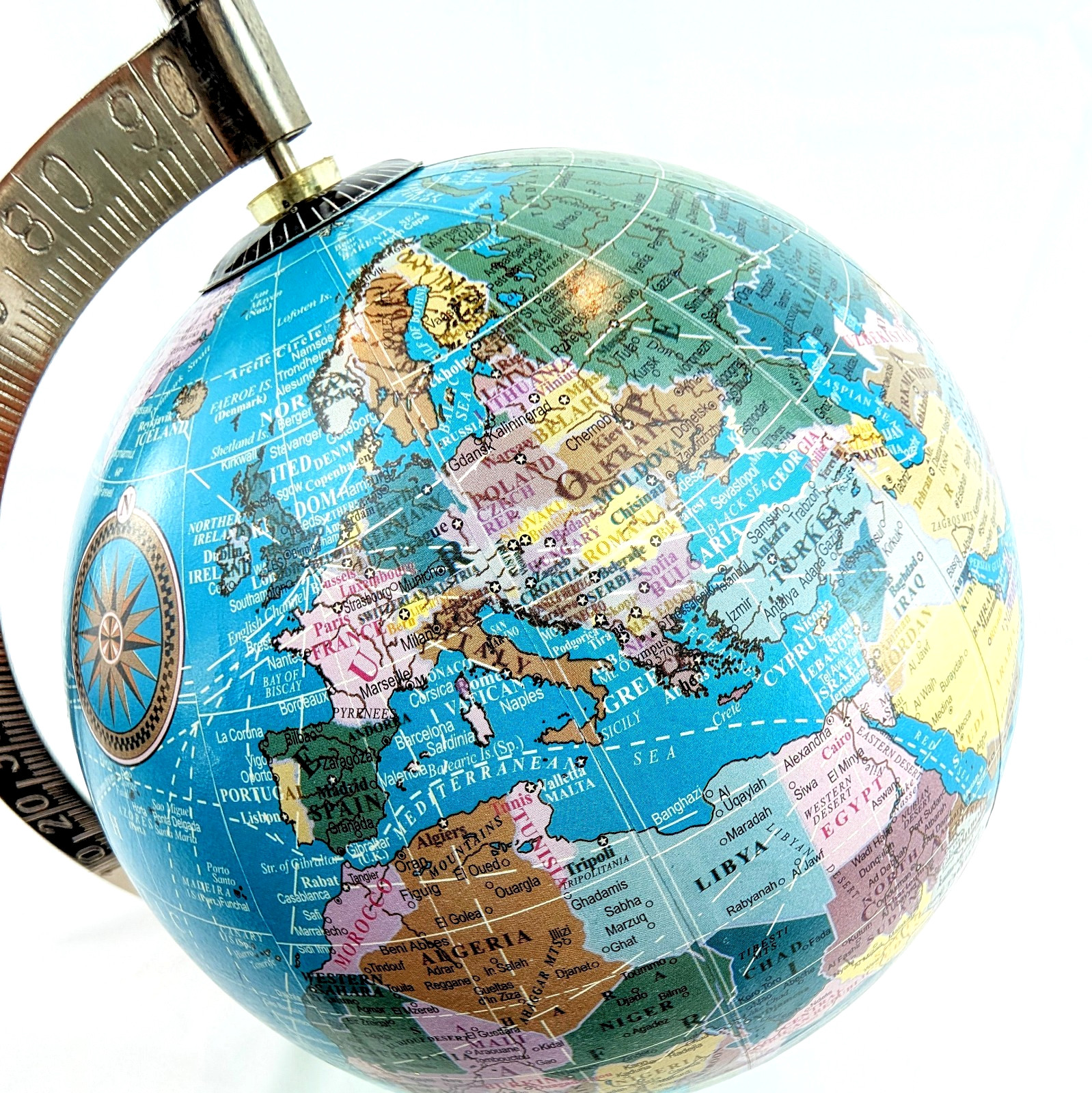 ​Artisan Handmade 10" Chrome World Globe - Modern Desktop Decor - Post-2011