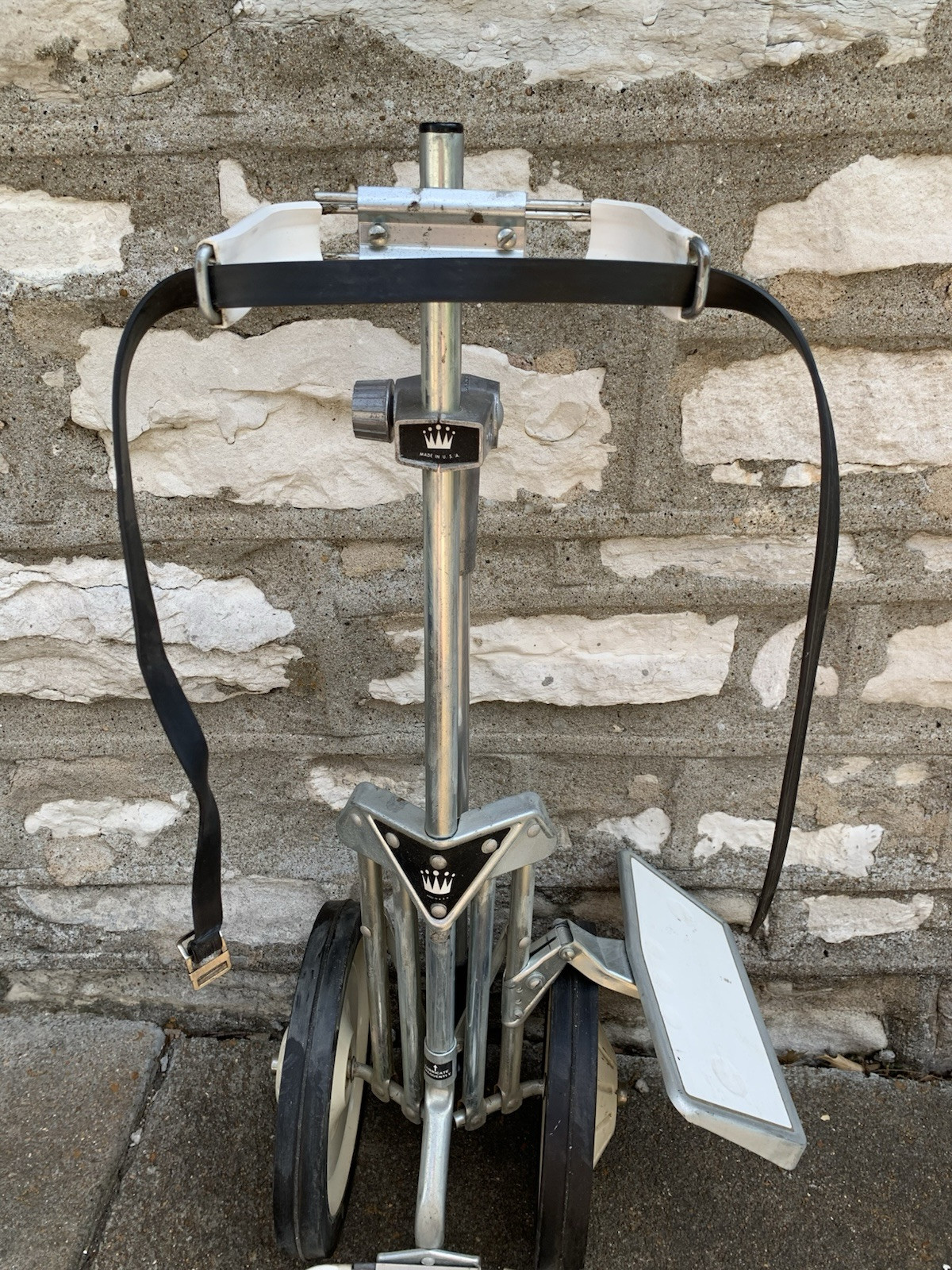 Vintage Metal Golf Bag Caddy W/ Straps Push Pull Cart 36”