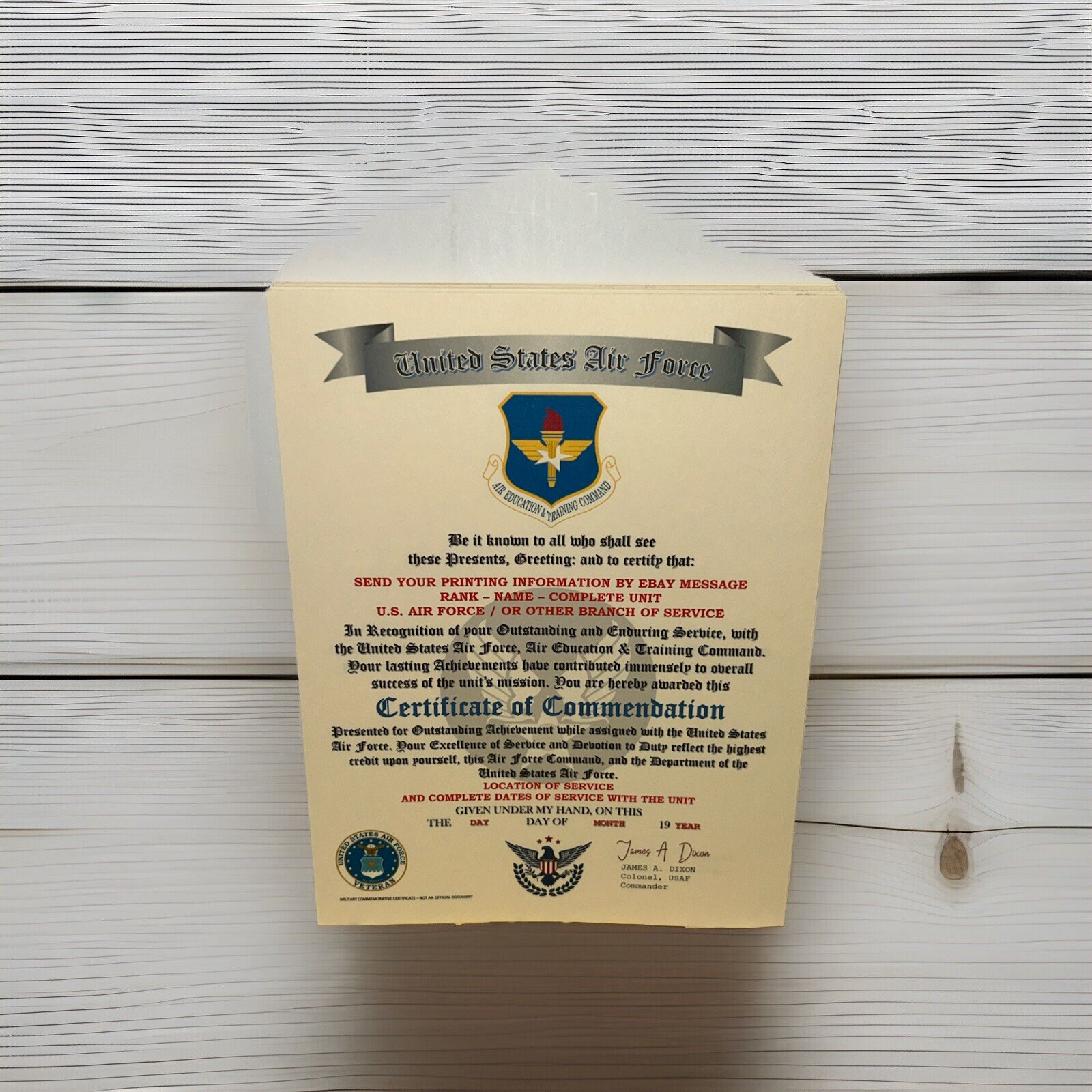 U.S.A.F. / AIR EDUCATION & TRAINING COMMAND - CERTIFICATE OF COMMENDATION