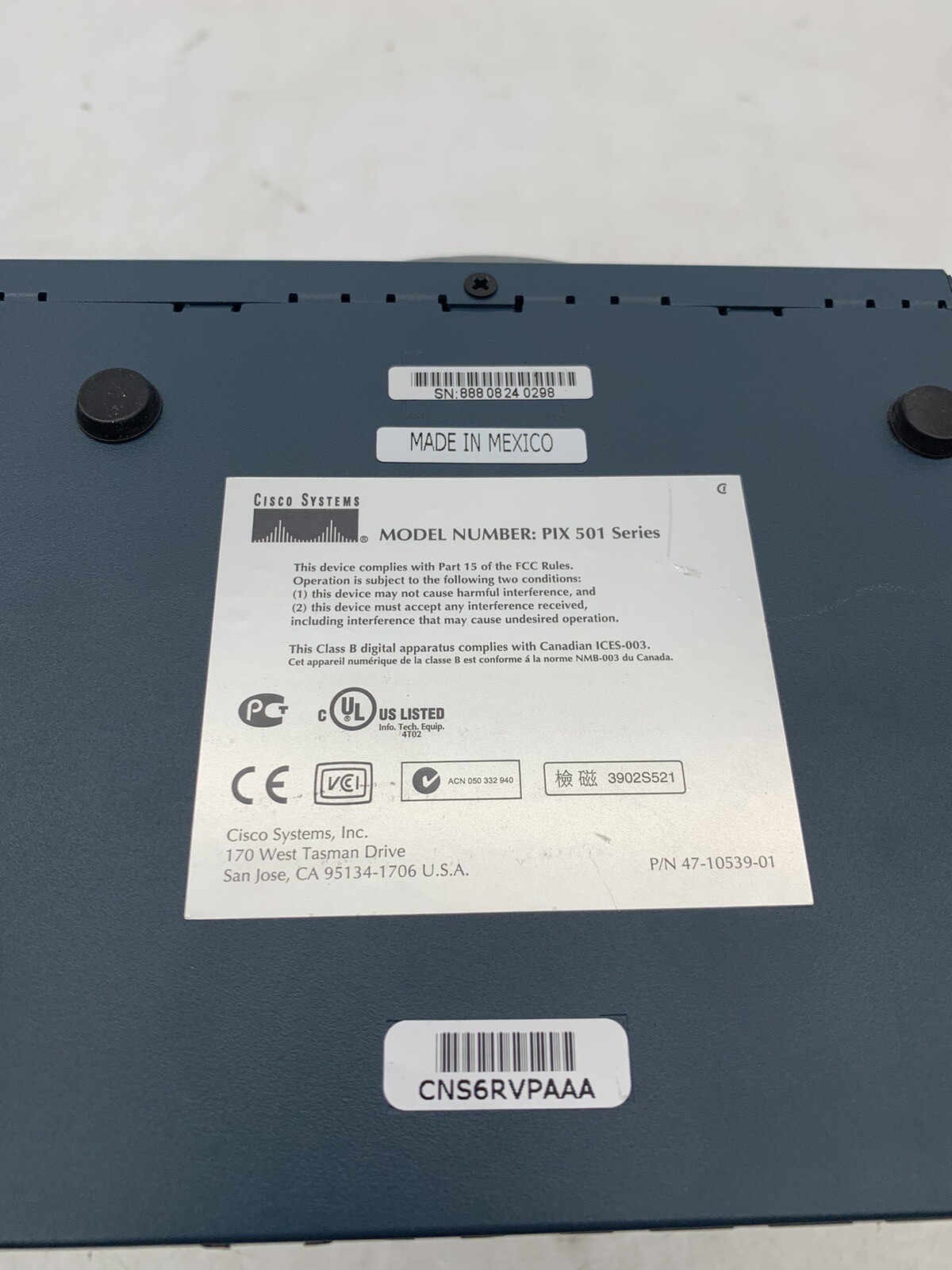 Cisco Systems PIX 501 Firewall VPN Security Networking. No Power Supply.