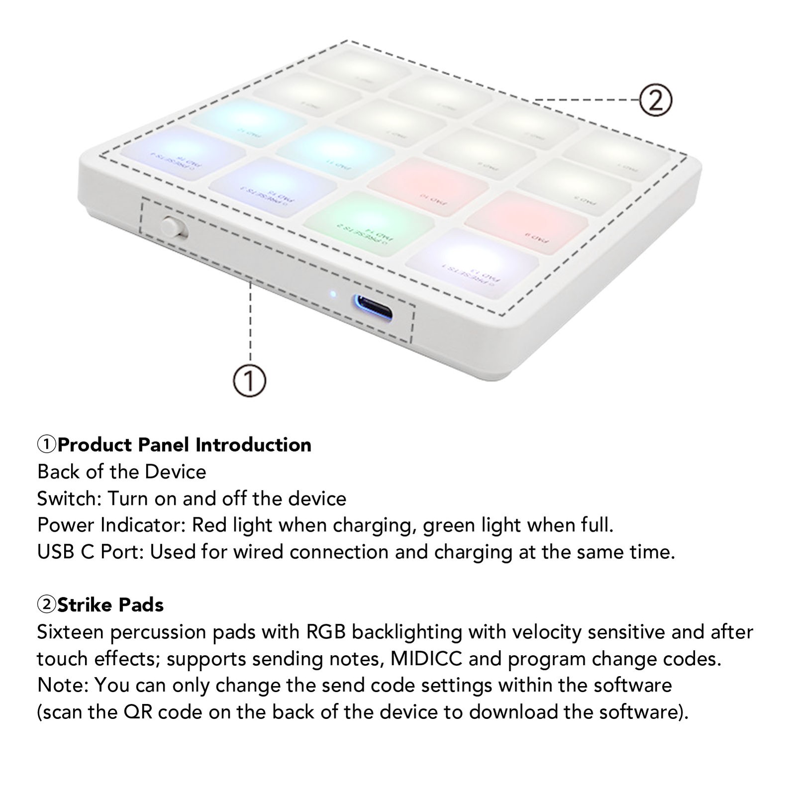 Wireless MIDI Controller Pad RGB Backlight Portable USB C MIDI Controller S NPSZ