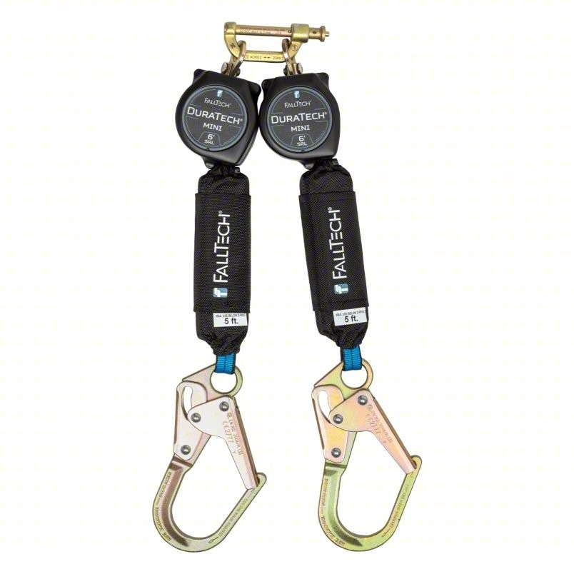 FallTech Mini DuraTech 6' Twin Leg SRD Steel Carabiner/Clip Rebar Hook 72706TB3