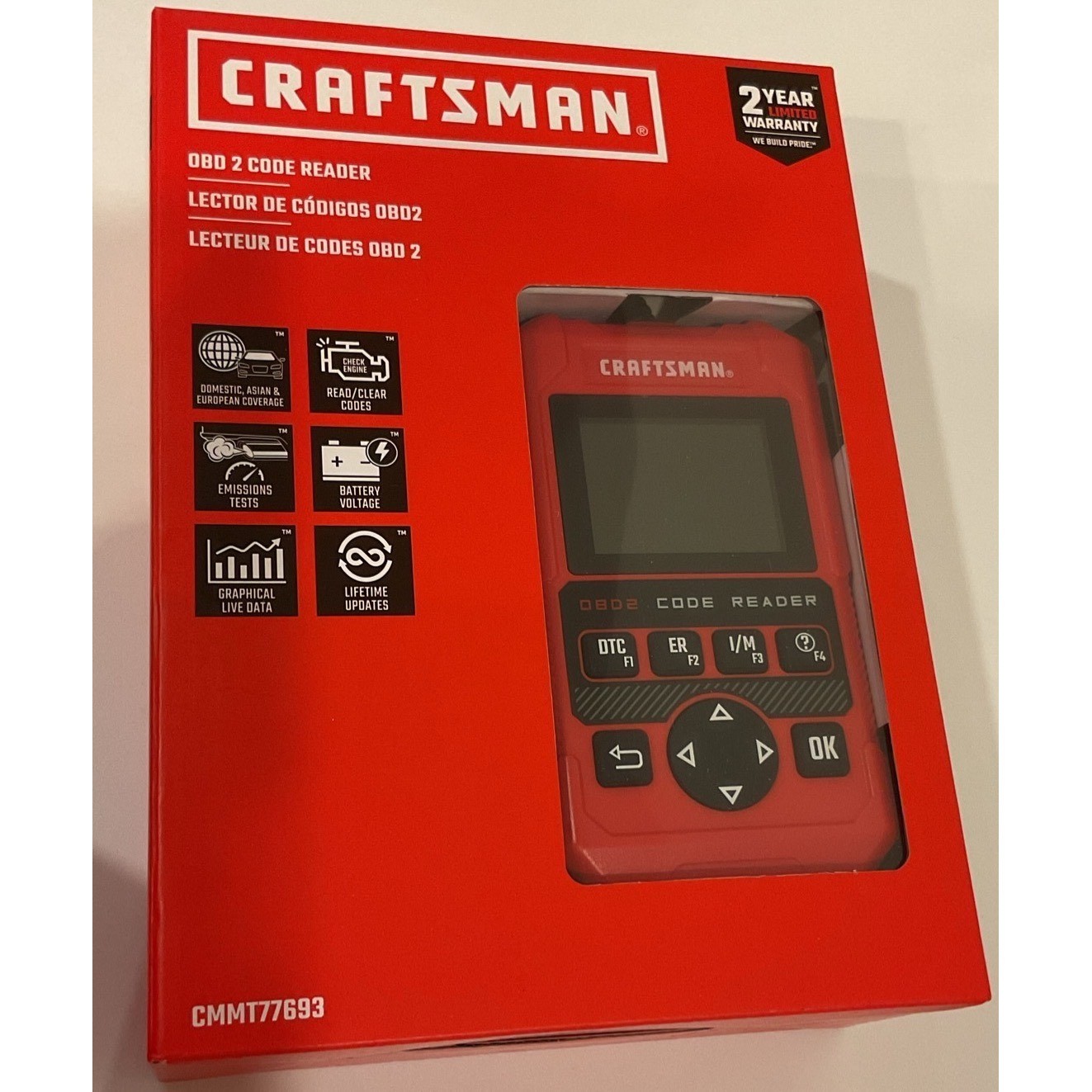 Craftsman CMMT77693 OBD2 Code Reader Car Diagnostic Scanner Tool Live Data Red