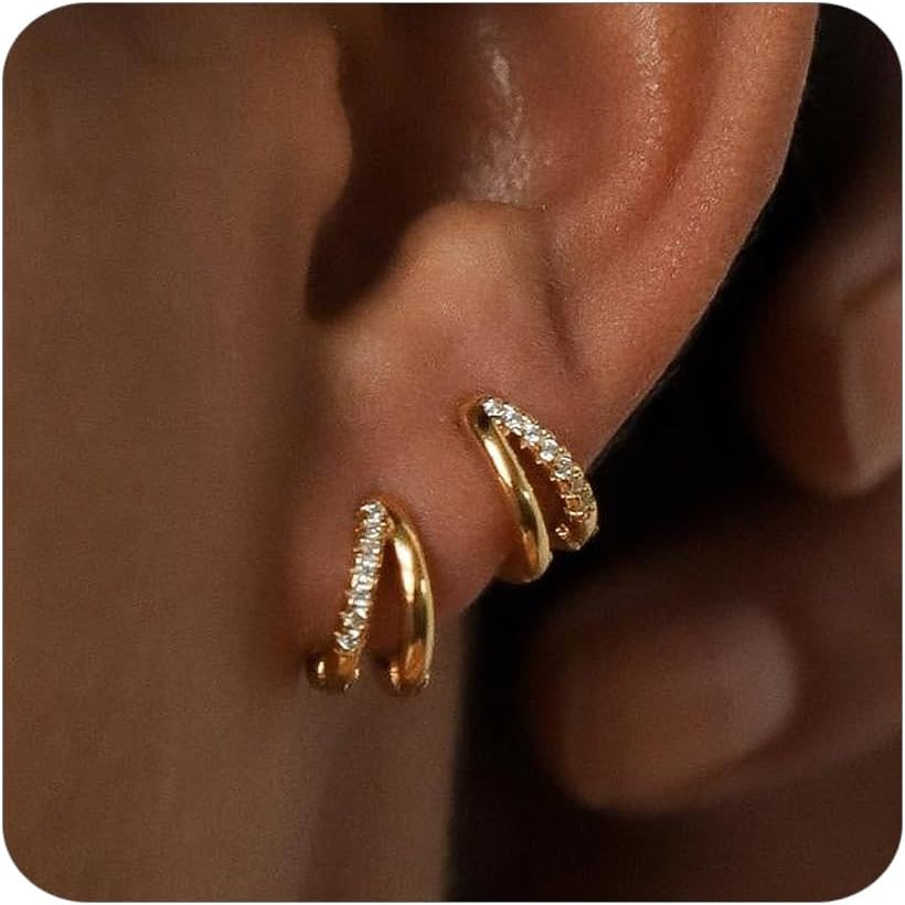Gold Small Hoop Earrings for Women Trendy Dainty 14K Gold Huggie Hoop Earrings S
