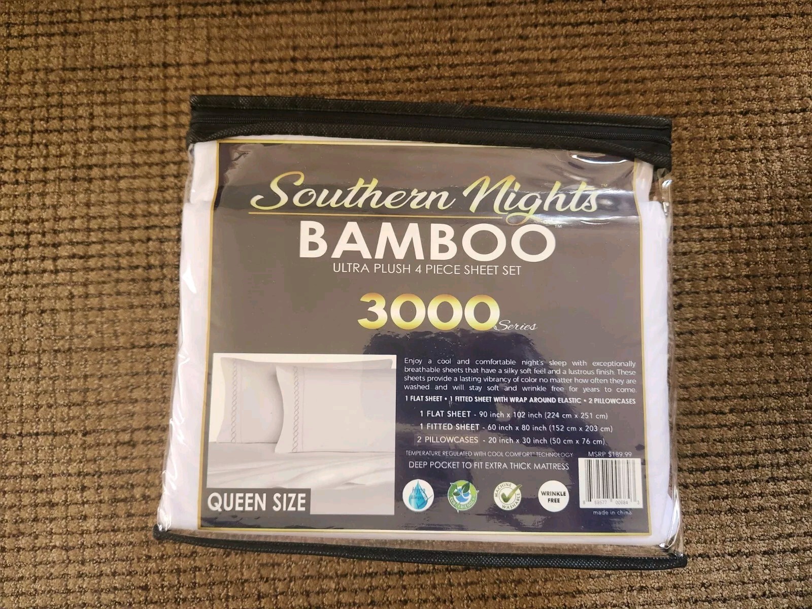 Southern Nights Bamboo Ultra Plush 4 Piece Bed Sheet Set 3000 Series Queen-White