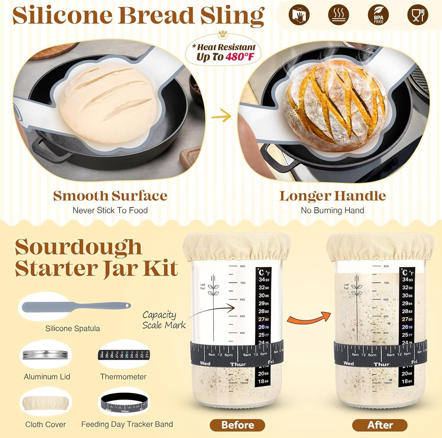 Sourdough Starter Kit, Sourdough Bread Baking Supplies, Bread Proofing Basket...