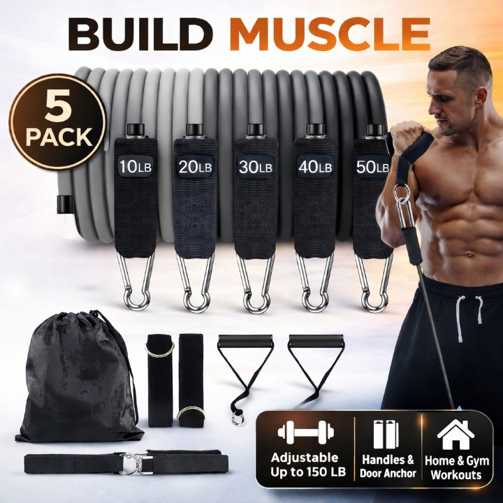Resistance Bands Set 150lbs Workout Bands w/ Handles Door Anchor Fitness Kit