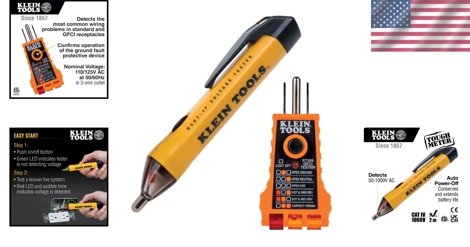 Compact Electrical Tester Set: Non-Contact Voltage & GFCI Receptacle Testing Kit