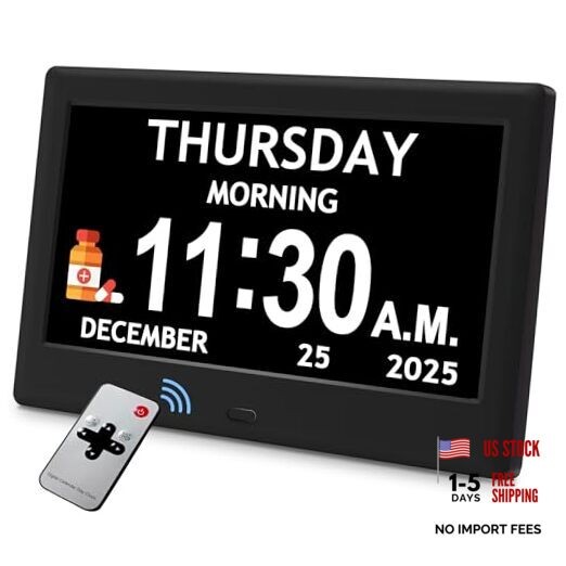 7'' Dementia Clock For Seniors, Large Display Digital Clock With Date, 7" Black