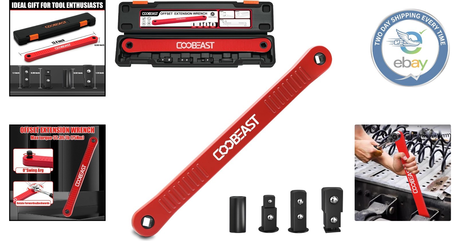 Multi-Functional Red Offset Wrench - Perfect for Automotive Repairs and Assembly