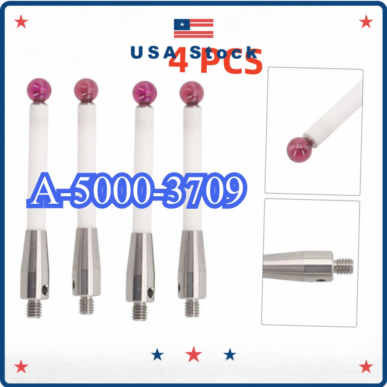 4Pcs A-5000-3709 For Renishaw  CMM Probe Stylus 50mm-Ceramic Stem - 6mm Ball NEW
