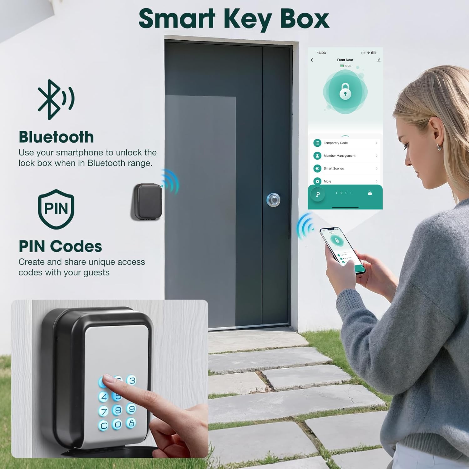 Smart Key Lock Box Electronic Bluetooth Lock Box with Tuya APP Control & PIN ...